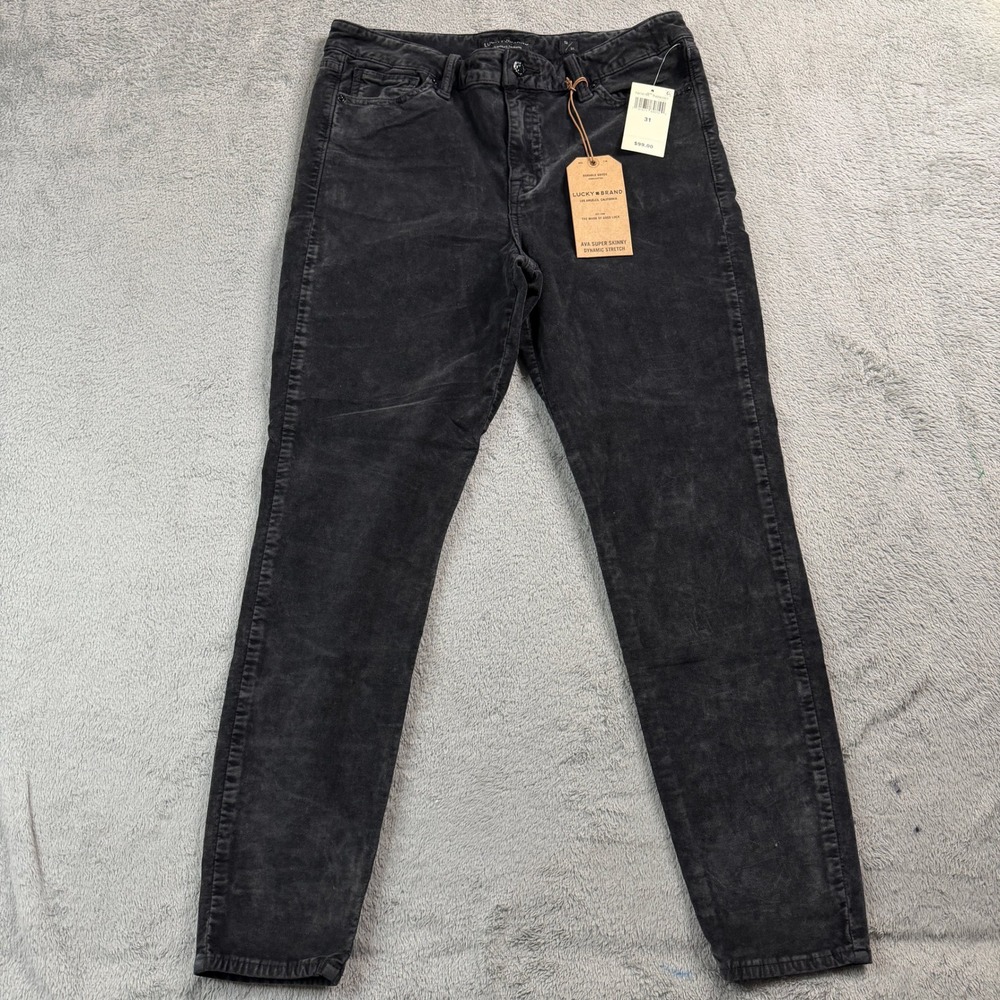 NWT Lucky Brand Ava Super Skinny Corduroy Pants Faded Black Size 12/31